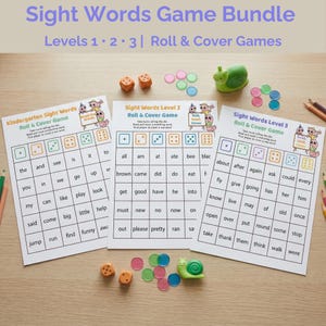 Roll a Sight Word Kindergarten Game Bundle, Roll & Cover Reading Activities Levels 1 2 3,Kindergarten Literacy Center, Grade 1 Learning Game