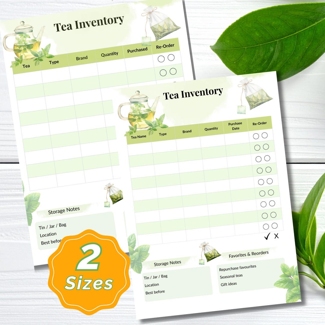 Tea Inventory Organizer Tea Log Printable, Tea Storage Tracker, Tea ...