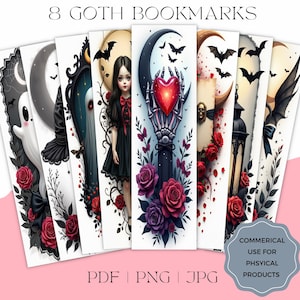 Goth Bookmarks, Dark Academia Printable Bookmark Set, Witchy, Spooky Halloween Decor, Book Lover & Bookish Gifts, Dark Fantasy, Sublimation