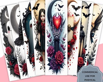 Marcapáginas góticos, set de marcapáginas imprimibles de Dark Academia, decoración de Halloween espeluznante y de brujería, regalos para amantes de los libros, fantasía oscura, sublimación