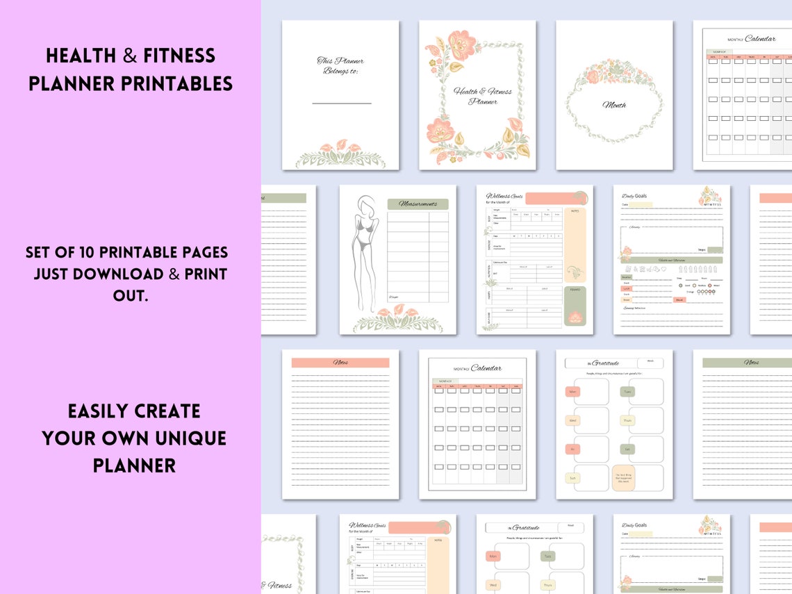 Health and Fitness Planner Printable PDF Trackers for - Etsy