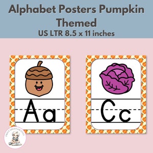 Pósteres del alfabeto para imprimir y decorar aulas con temática de calabaza otoñal