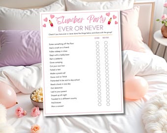 Slumber Party Ever or Never Game Printable, Teen Sleepover Activity, Fun Party Games, Girls Birthday, Pajama Party, US Letter + 2 Per Page