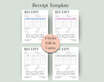 Printable Receipt Template, Editable Canva Form, Small Business, US Letter Size, Custom Receipt Form - CT001