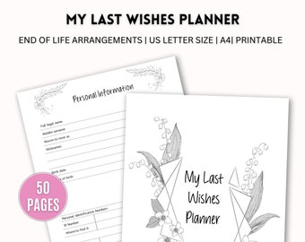 My Last Wishes Planner | Estate Planning | Funeral Arrangements | Printable Important Documents