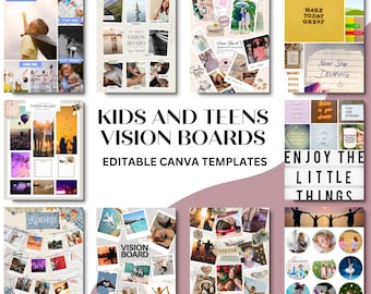 2026 Kids Teen Vision Board Templates - Canva Vision Board - Editable Customizable Templates