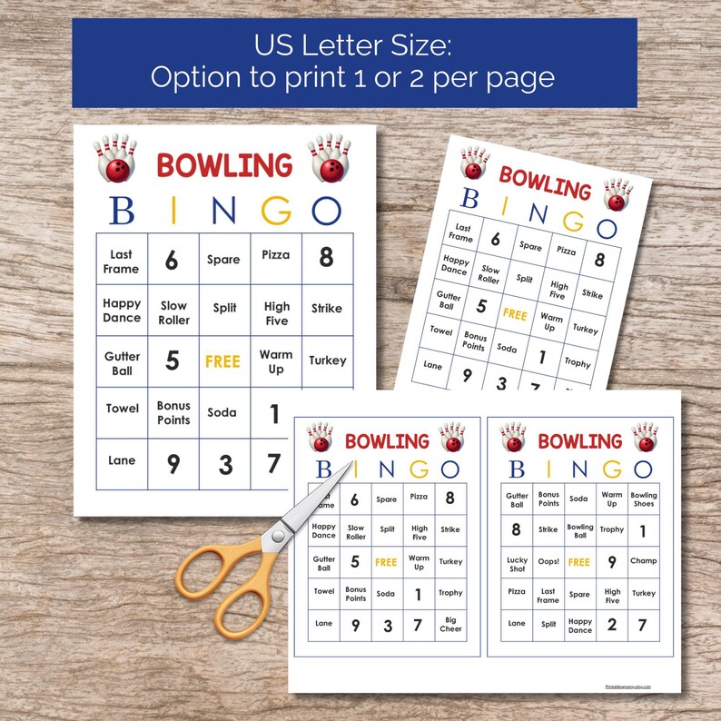 Bowling Bingo Cards, 50 Unique Cards, Printable Bingo Game for Kids ...