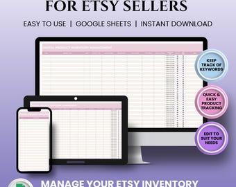 Inventory Management for Etsy Sellers, Google Sheets, Small Business Spreadsheet, Etsy Listing Tracker
