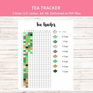 Tea Tracker Digital Planner Insert, Printable Yearly Tea Drinking Tracker, Tea Habit Tracker, Tea Journal Page, Monthly Tea Log, Food Diary