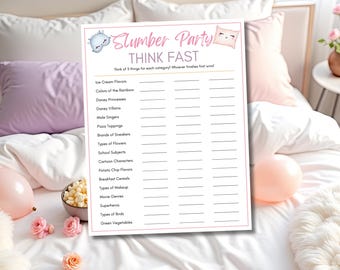 Think Fast Slumber Party Game Printable, Fun Sleepover Party Activity for Girls & Teens, Girls Pink Birthday Game, Pajama Party Ideas