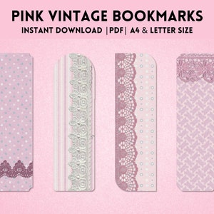 Pink Vintage Bookmarks Printable Women Junk Journal DIY Book Tag - Etsy
