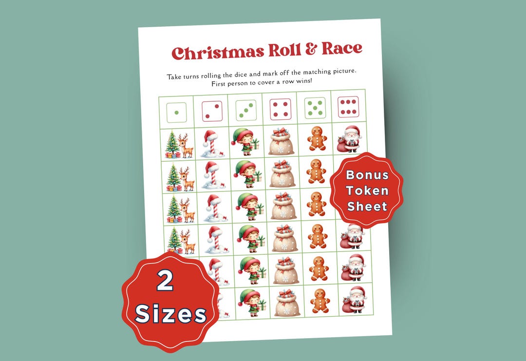 Christmas Roll and Race Game, Fun Printable Dice Game for Kids, Holiday ...