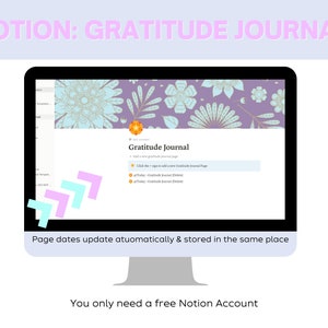 Notion Gratitude Journal Template | Easy to Use Notion Template | Daily Gratitude Pages Dated | Mobile Friendly