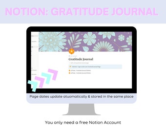 Notion Gratitude Journal Template | Easy to Use Notion Template | Daily Gratitude Pages Dated | Mobile Friendly