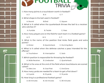 Football Trivia Game, Football Printable Game, Sports Trivia, Pub Trivia