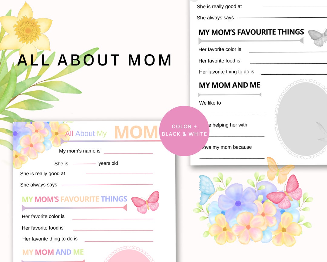 Mother's Day Printable Gift All About Mom US British English Versions ...