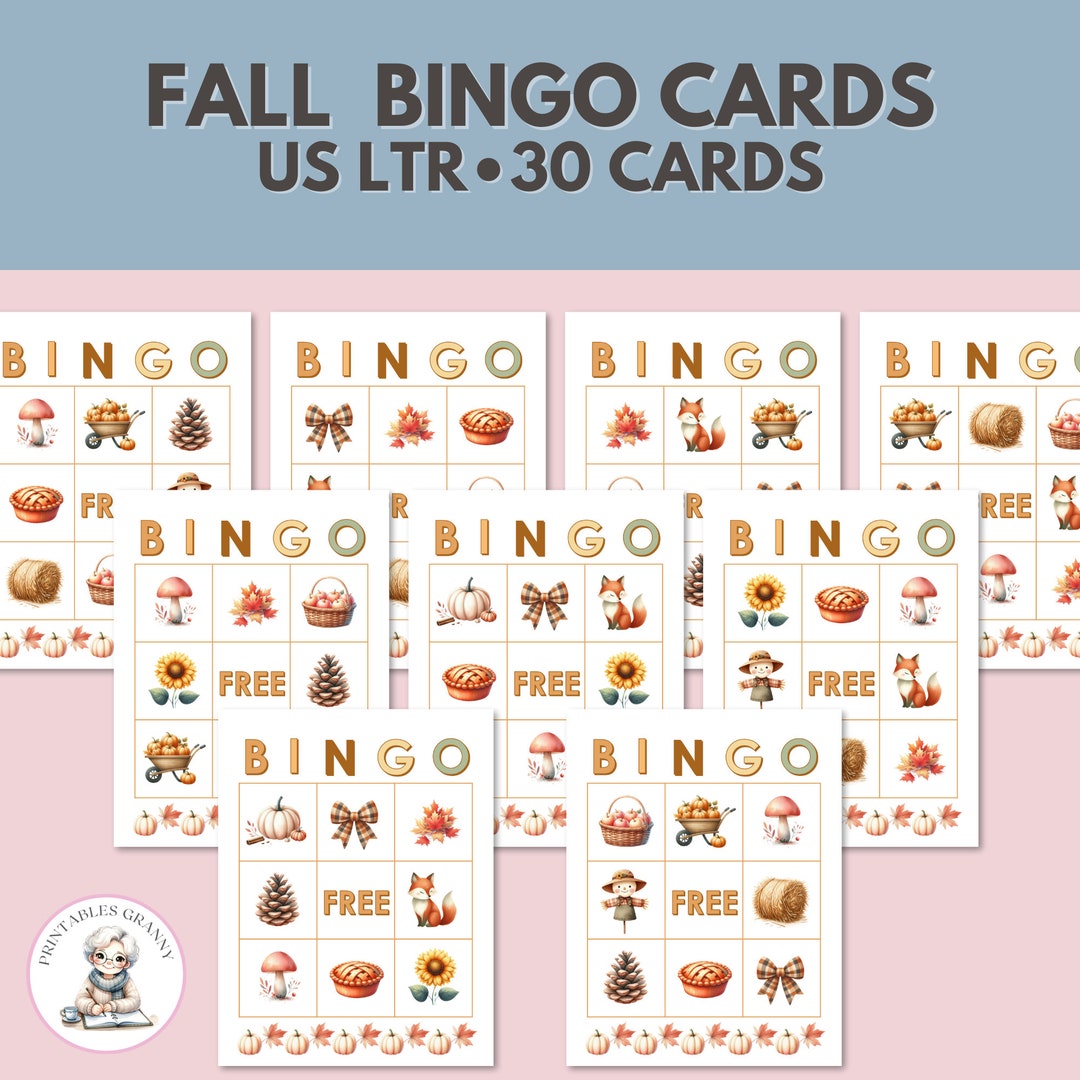 Fall Bingo Cards Printable Kids Game, Fall Bingo Party Activity, Autumn ...