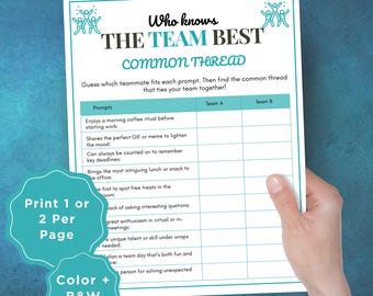 Printable Team Building Games on Paper, Find the Common Thread, Who Knows the Team Best Icebreaker Game, Teammate Coworker Fun Office Games