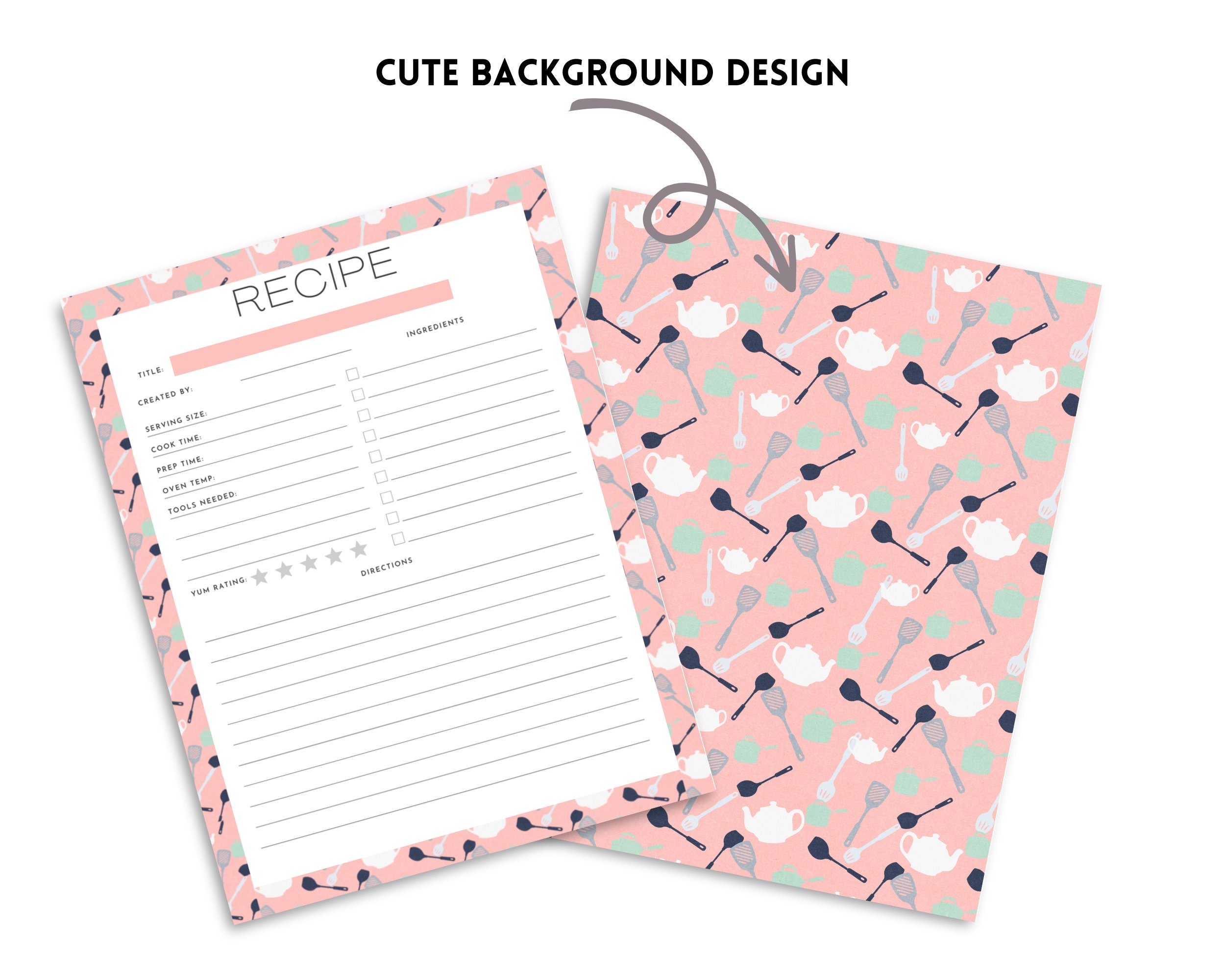 10 Printable Recipe Cards Sheets Page PDF Template - Etsy