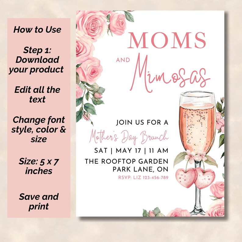 Moms and Mimosas editable brunch template