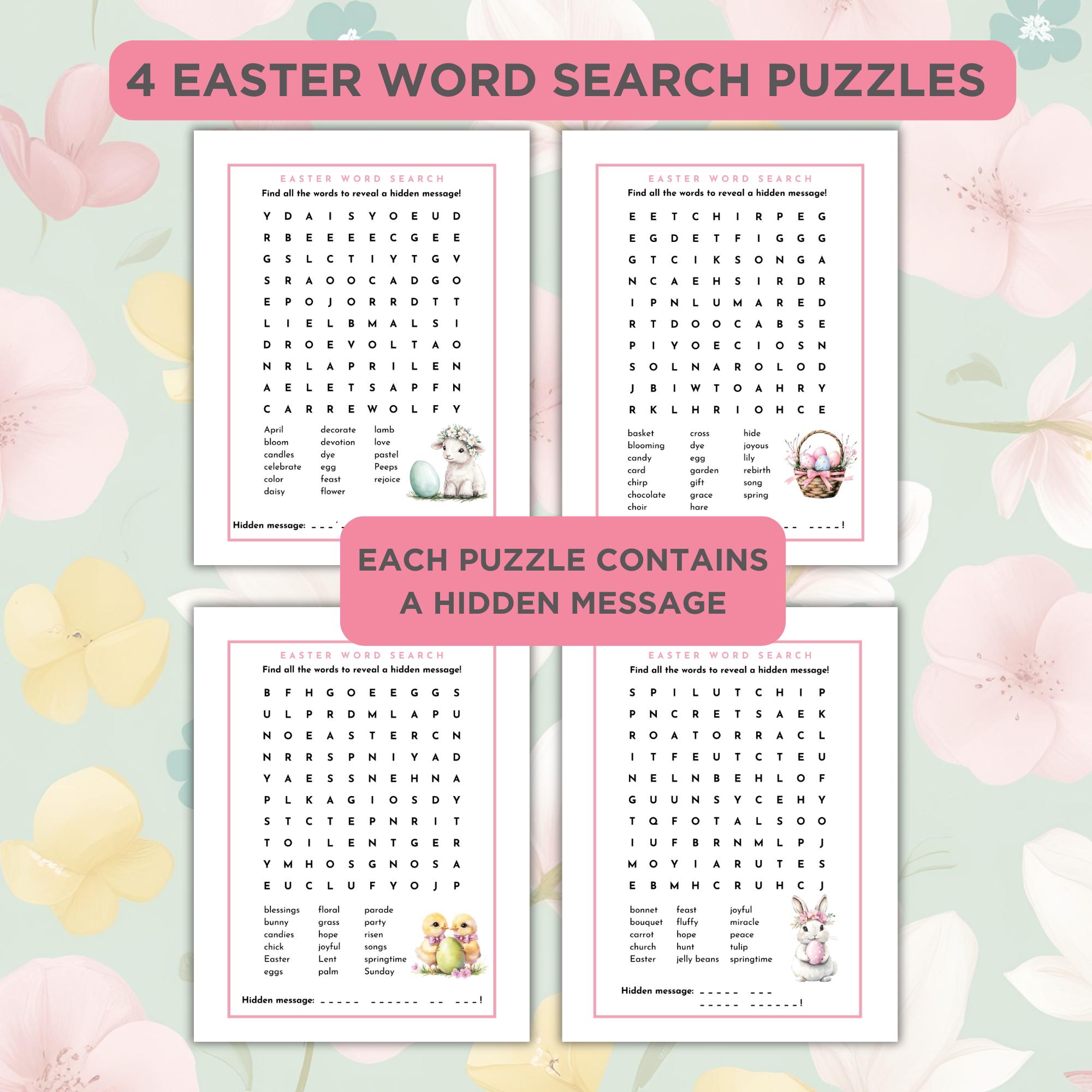 Easter Word Search Printable, Hidden Message Puzzle Pack, Kids Easter ...