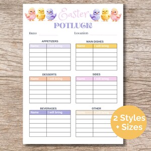 Easter Potluck Sign up Sheet, Printable Easter Potluck Form, Perfect for Church Events, Family Gathering Planner