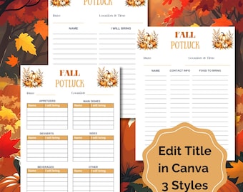 Fall Potluck Sign up Sheet, Editable Canva Template, Thanksgiving Food Sign up Form, Dinner Party, Office, Work or School, Friendsgiving
