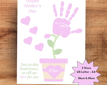 Impression artisanale d'empreintes de main « Your Love Helps Me Grow », cadeau pour la fête des mères, activité préscolaire, oeuvre d'art empreinte de main et souvenir