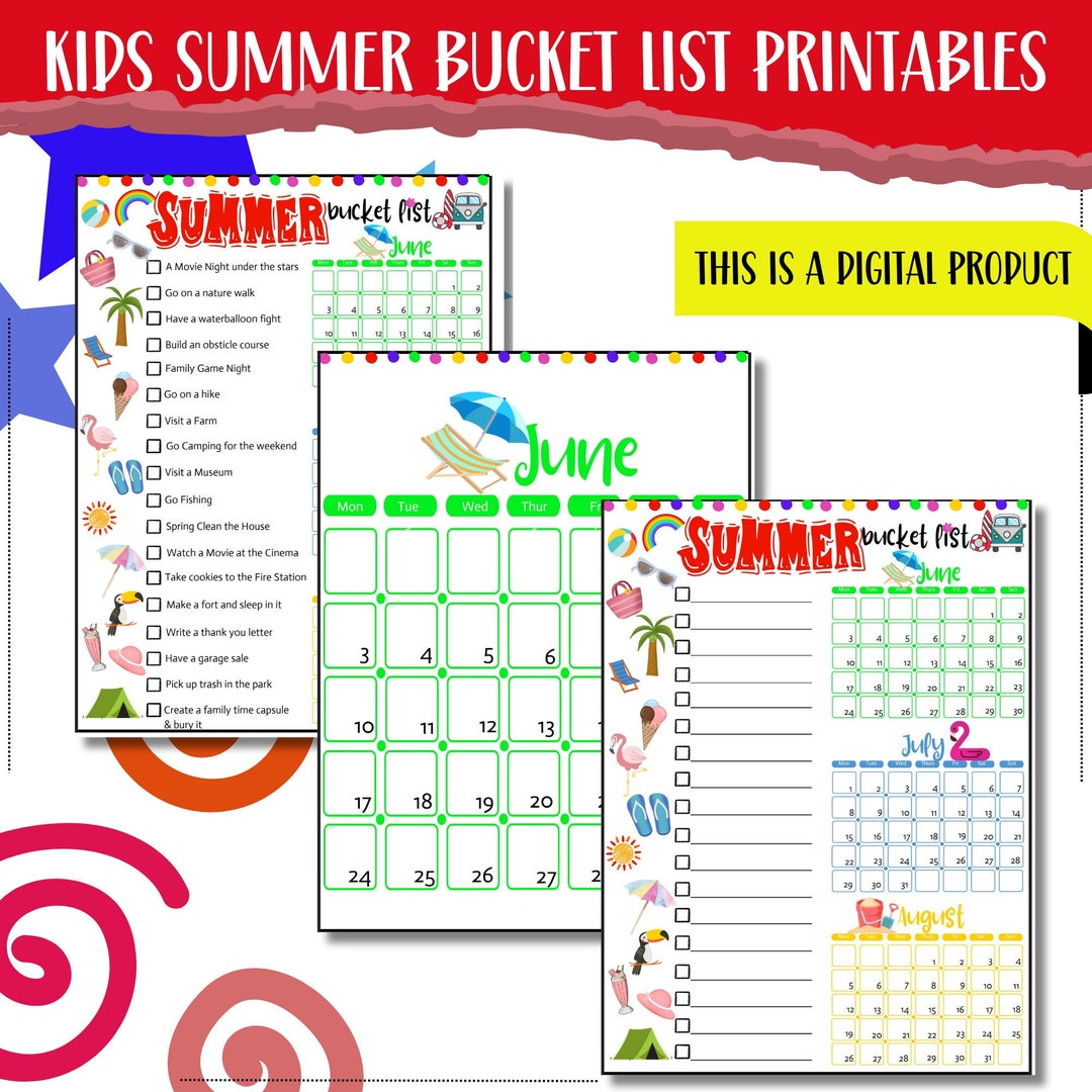 Kids Summer Bucket List Printables Kids Fun Games & - Etsy