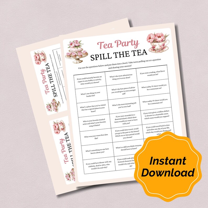 Spill the Tea Game, Tea Party Printable Activity, Bridal Shower Game ...