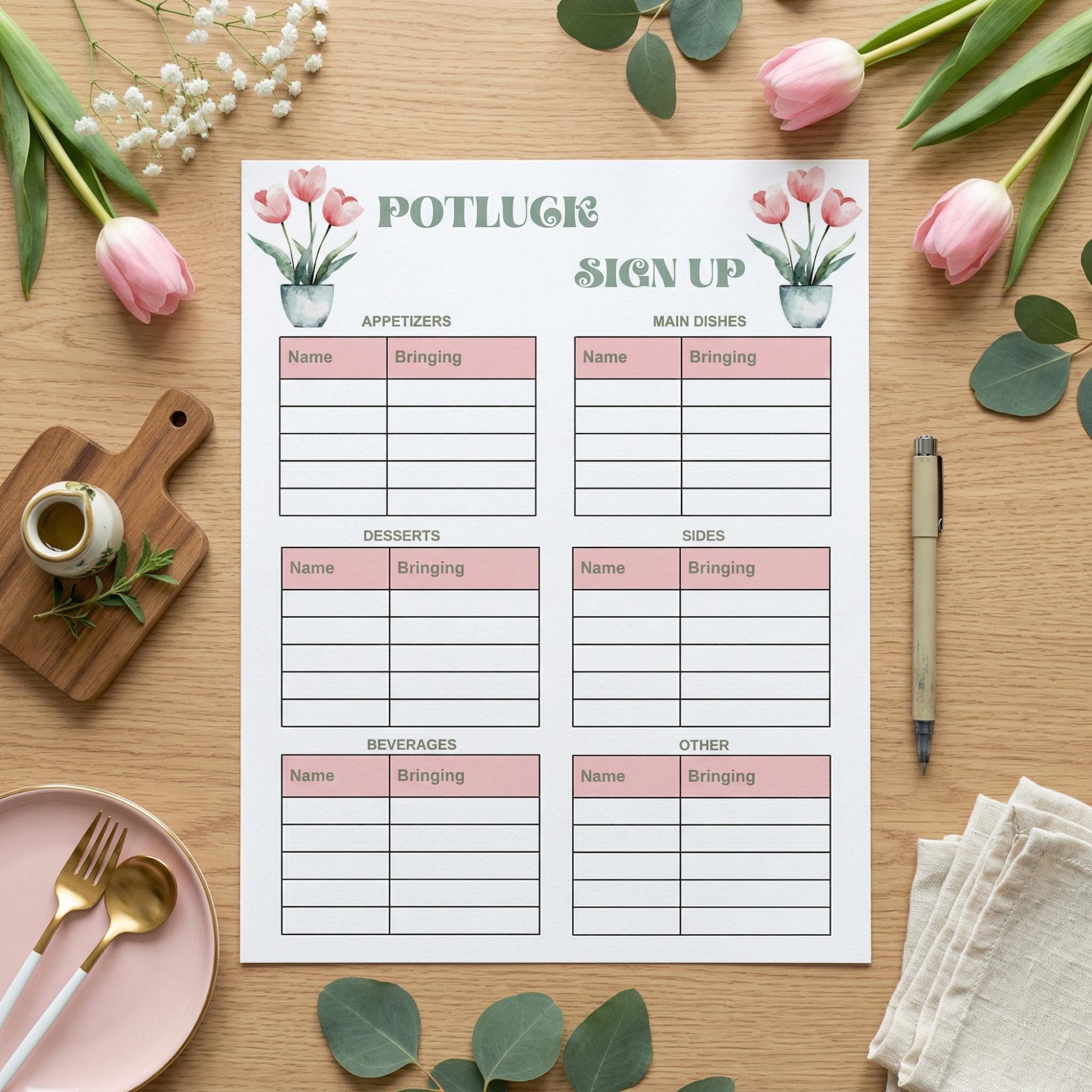 Floral Spring Potluck Sign up Sheet Printable, Editable Canva Sign up ...