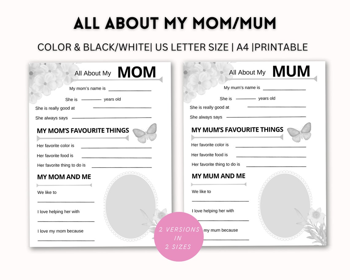 Mother's Day Printable Gift All About Mom US British - Etsy