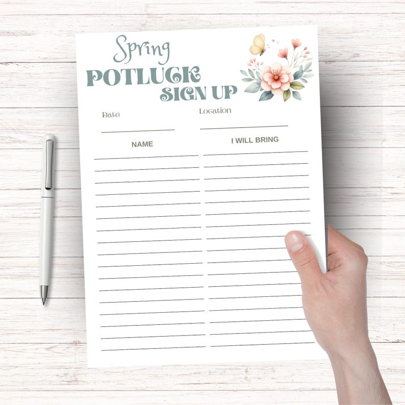 Spring Potluck Sign Printable Spring Potluck Sign up Sheet Printable, Floral Signup Form, US Letter ...