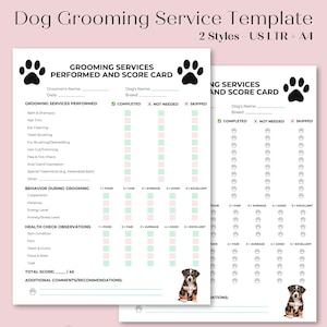 Dog Grooming Service Template Pet Report Sheet - Dog Business Forms