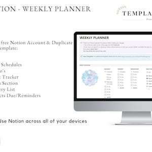 Notion Template, Weekly Planner Dashboard, Business or Personal Use Templates