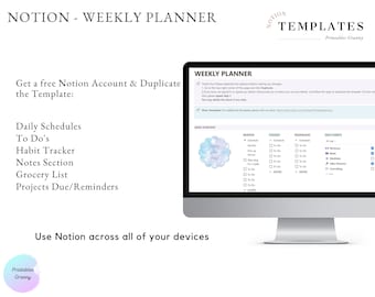 Notion Template, Weekly Planner Dashboard, Business or Personal Use Templates