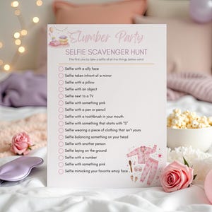Slumber Party Games, Selfie Photo Scavenger Hunt, Sleepover Acitivties for Girls Teens, Fun Party Game, Girls Birthday Game, Pajama Parties