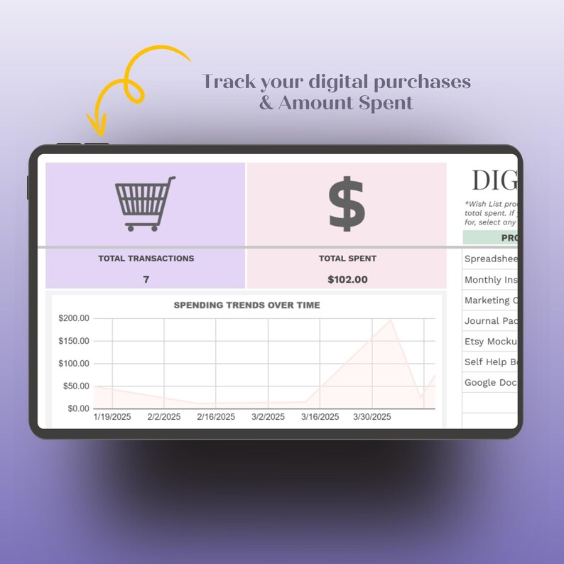 Expense Tracker Spreadsheet for Googlesheets, Digital Product Tracker ...