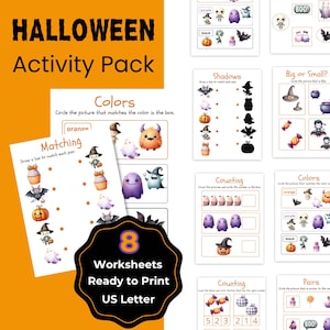 Feuilles de travail d'Halloween à imprimer pour la maternelle et la maternelle, kit d'activités éducatives, jeux d'apprentissage amusants et effrayants pour Halloween pour les enfants
