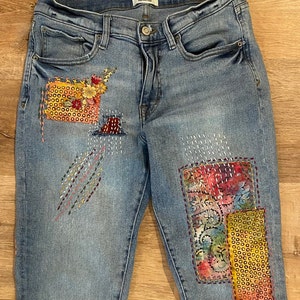 Upcycled Patched Jeans Custom Reworked Vintage Jeans - Etsy