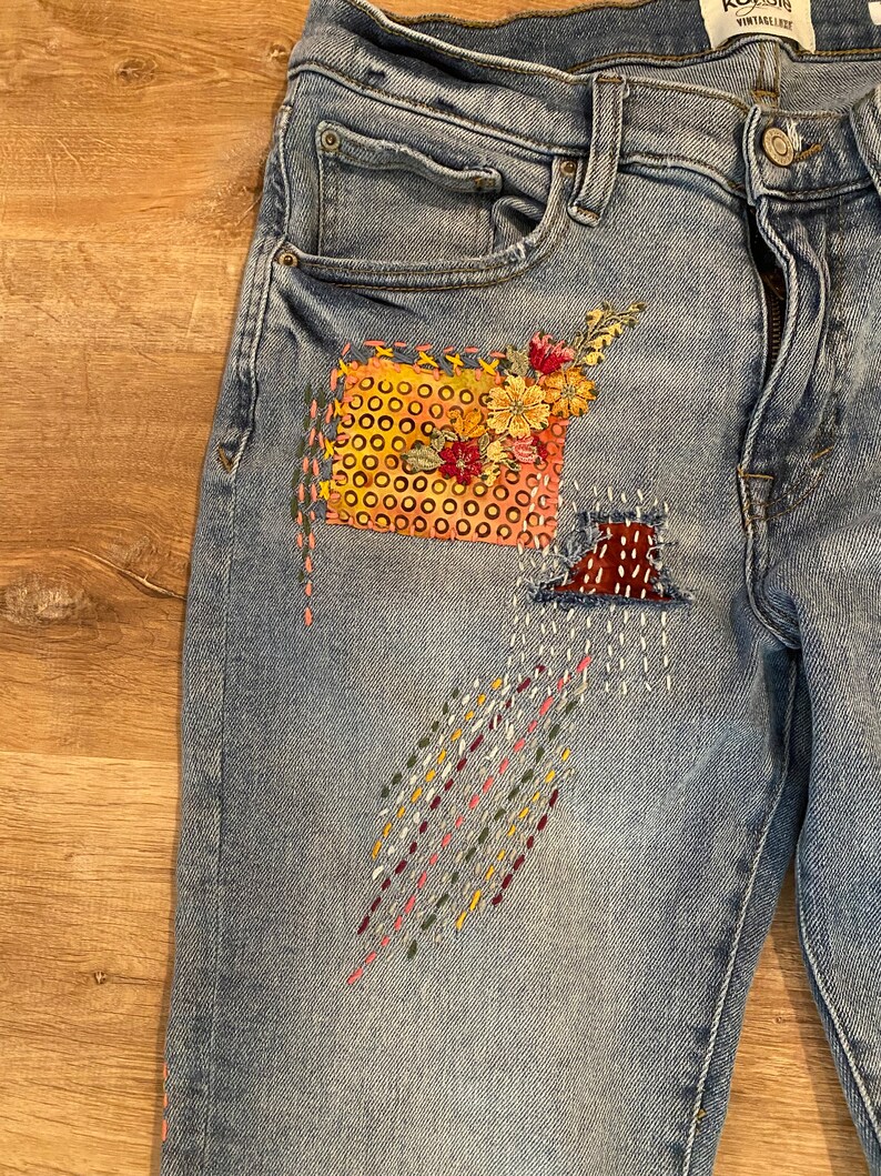 Upcycled Patched Jeans Custom Reworked Vintage Jeans - Etsy