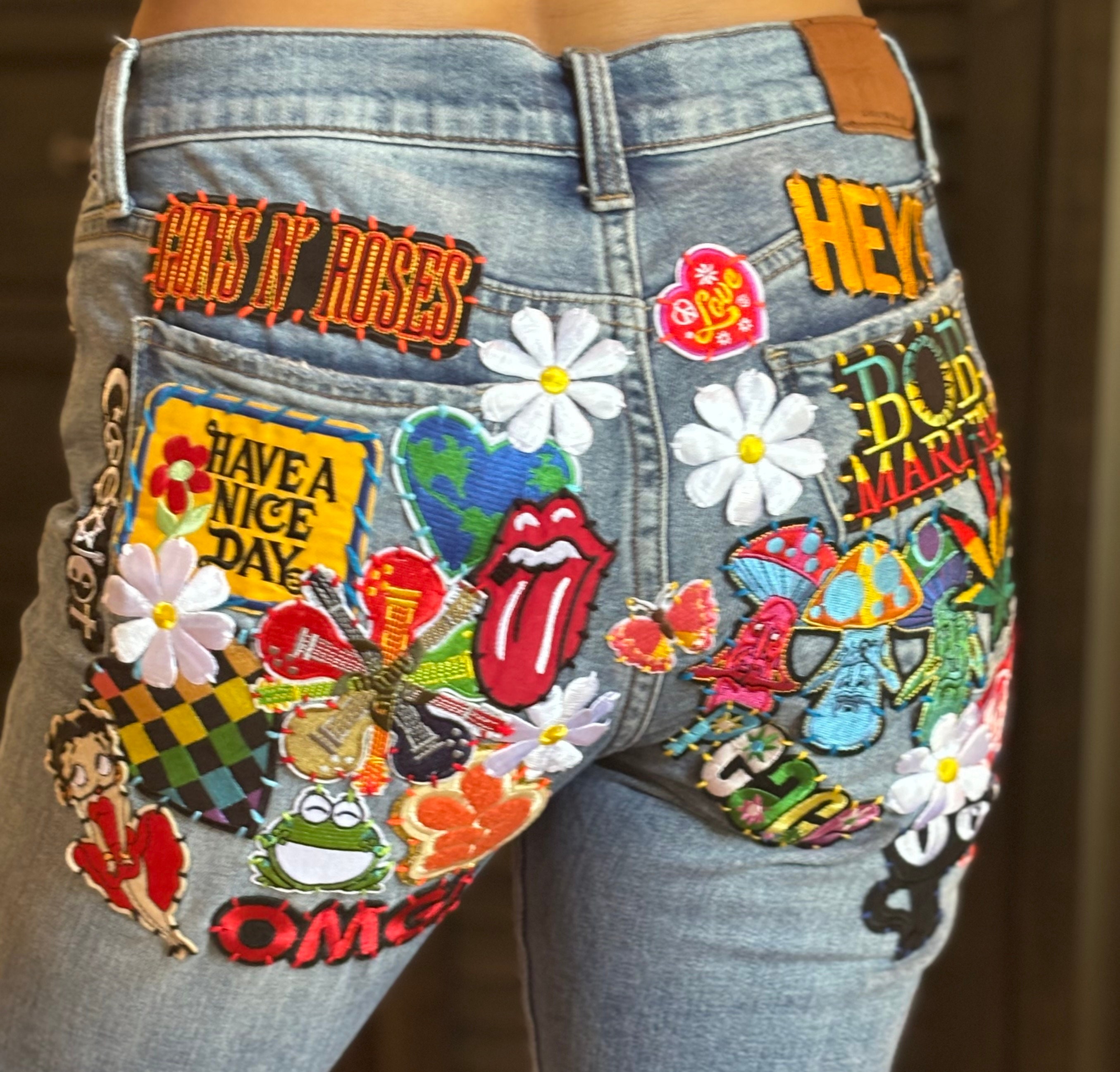 Vintage 70s Embroidered Jeans - Etsy Vintage 70s Embroidered Jeans - Etsy