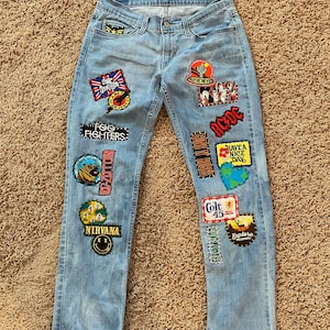 Upcycled Levi&#39;s| Patched Jeans| Custom Reworked| | Patched Denim| Vintage Boyfriend Jeans| Coachella Jeans | Hippie| Boho | One of a kind