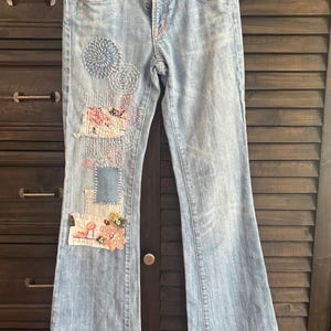 CLEARANCE- Upcycled Patched Citizens of Humanity | Low Waist Flare | Hippie| Boho | Boro| Shashiki | One of a kind| Size 26 only