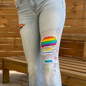 Pride Pants | Bell bottom Jeans | Hippie Flare | One Of A Kind | Custom made | Coachella | Festival | Pride fest | Size 26