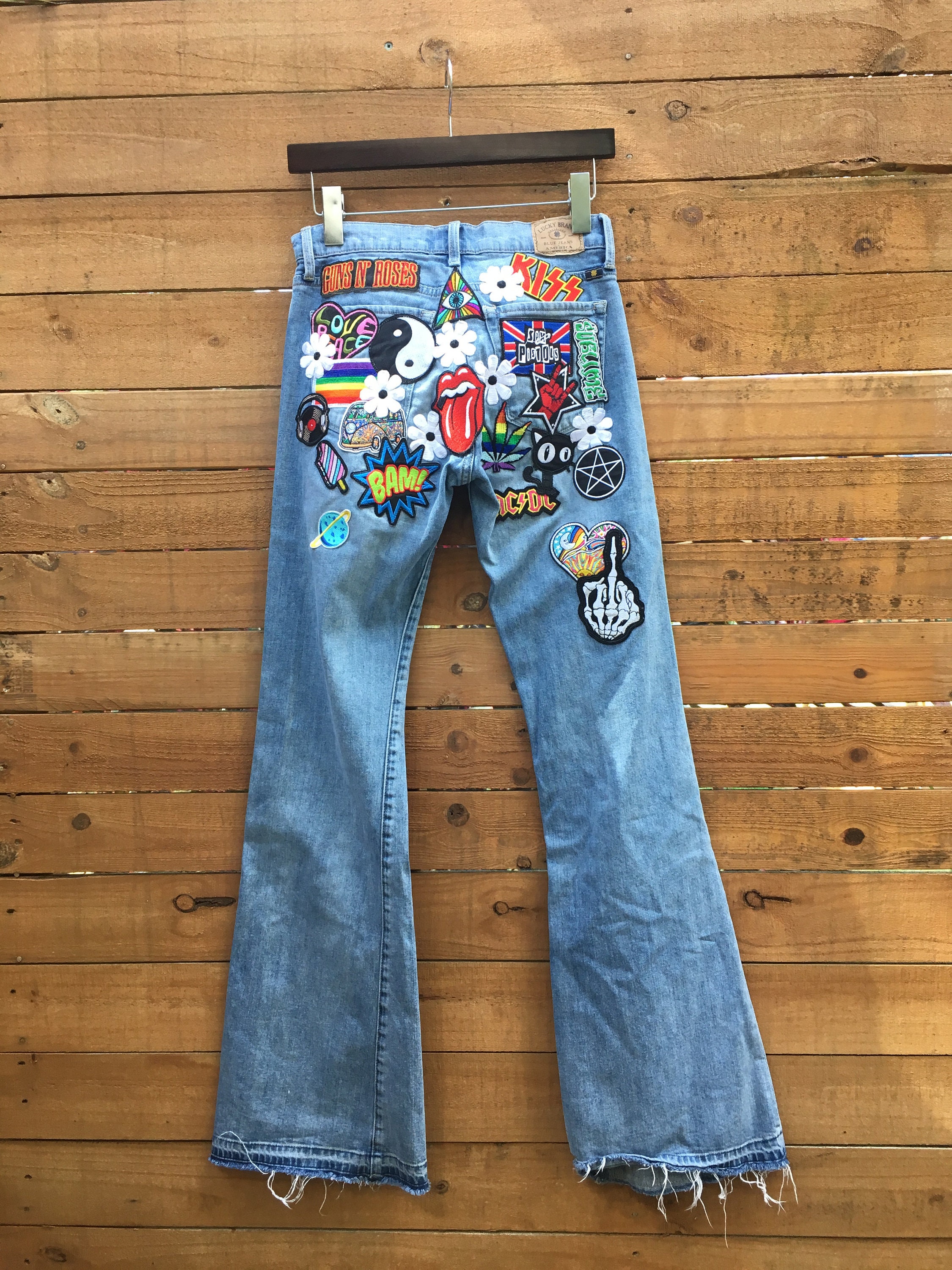 Wens geestelijke gezondheid Onbemand Vintage Flare Jeans Boho Festival Jeans Patched Jeans - Etsy