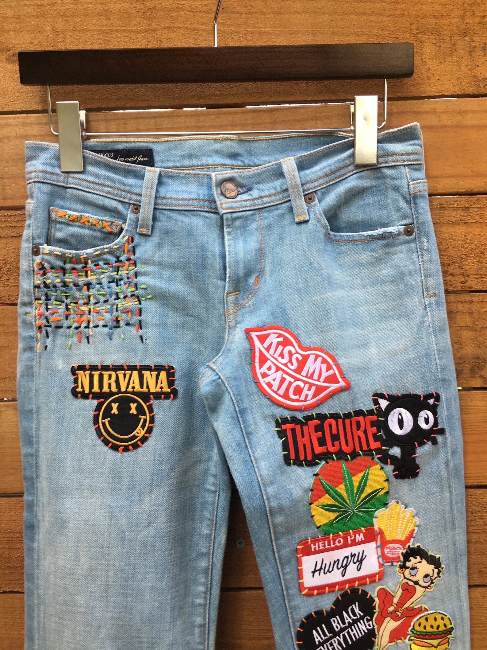 Boho Hippie Bell Bottom Jeans Festival Patched Denim - Etsy