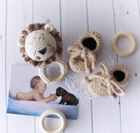 Set of Baby Booties and Rattles Lion Newborn Baby Boy Gifts Etsy