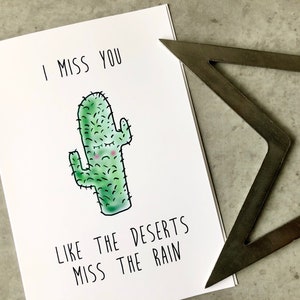 Mi manchi biglietto Mi manchi come i deserti Mi manchi la pioggia biglietto Cactus biglietto Illustrazione di cactus Biglietto Ti amo