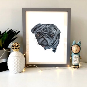 Pug Print Illustrated Black Pug Black Pug Wall Art Funny Print Funny Wall Art Pug Illustration Pug Picture Gift For Pug Lover